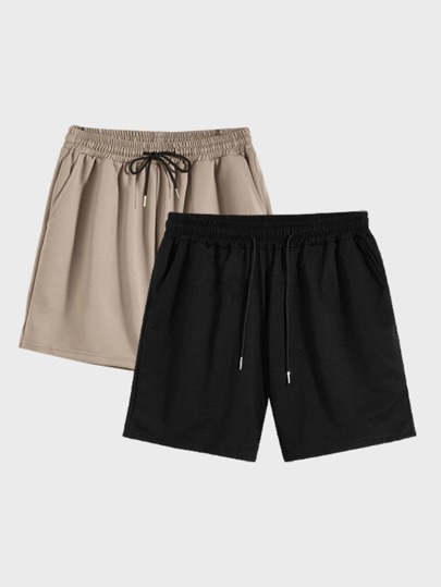 Prep Shorts En Bois 2 Pièces Avec Cordon De Serrage unicolore Pour Hommes