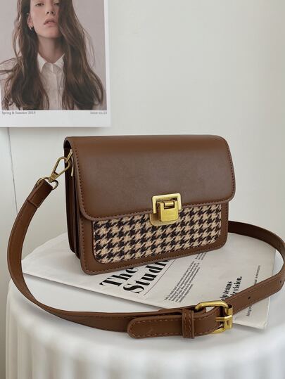 スクエアバッグ 千鳥格子柄 フラップ