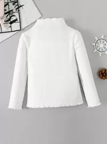 SHEIN Elladie kids Young Girl Ribbed Knit Lettuce Trim Mock Neck Tee - White - View 2