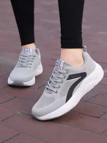 Zapatos de correr delanteros con cordones y detalle de punto, zapatos de correr atléticos grises - Gris - Ver 1