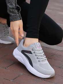 Zapatos de correr delanteros con cordones y detalle de punto, zapatos de correr atléticos grises - Gris - Ver 2