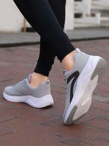Zapatos de correr delanteros con cordones y detalle de punto, zapatos de correr atléticos grises - Gris - Ver 3