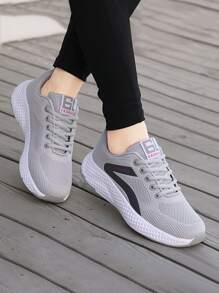 Zapatos de correr delanteros con cordones y detalle de punto, zapatos de correr atléticos grises - Gris - Ver 4