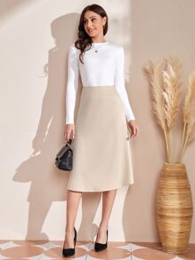 EMERY ROSE Falda de talle alto unicolor - Albaricoque - Ver 2