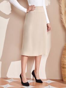 EMERY ROSE Falda de talle alto unicolor - Albaricoque - Ver 5