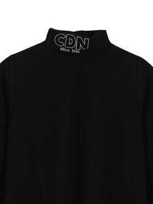 Áo thun nữ Nghề thêu Lá thư Giải trí - màu đen - Xem 3