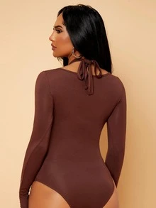 SHEIN SXY Body con cordón trasero con abertura delantera - Café integral - Ver 2