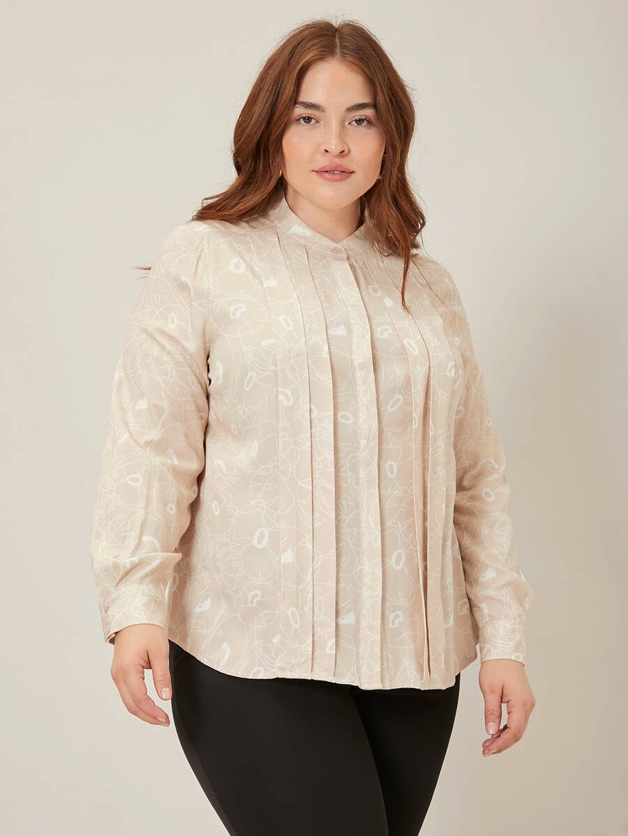 MOTF PREMIUM Áo sơ mi Plus Size Xếp li Nút phía trước Tất cả trên in Thanh lịch - Nhiều màu - Xem 1