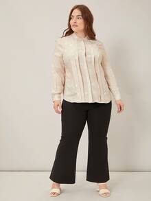 MOTF PREMIUM Áo sơ mi Plus Size Xếp li Nút phía trước Tất cả trên in Thanh lịch - Nhiều màu - Xem 3