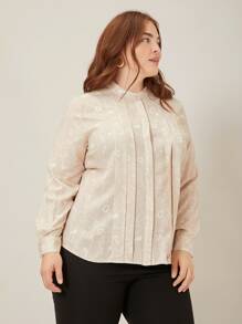 MOTF PREMIUM Áo sơ mi Plus Size Xếp li Nút phía trước Tất cả trên in Thanh lịch - Nhiều màu - Xem 7