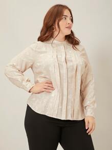 MOTF PREMIUM Áo sơ mi Plus Size Xếp li Nút phía trước Tất cả trên in Thanh lịch - Nhiều màu - Xem 8