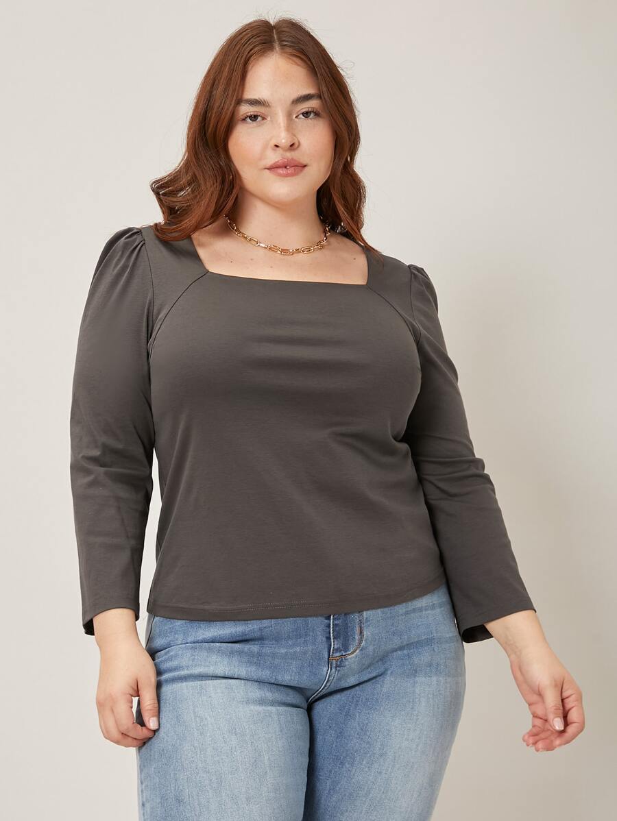 MOTF PREMIUM Hơn Áo thun Ống tay áo - Màu xám đen - Xem 1