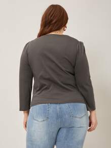 MOTF PREMIUM Hơn Áo thun Ống tay áo - Màu xám đen - Xem 2