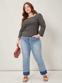 MOTF PREMIUM Hơn Áo thun Ống tay áo - Màu xám đen - Xem 4