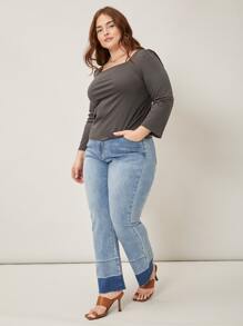 MOTF PREMIUM Hơn Áo thun Ống tay áo - Màu xám đen - Xem 5