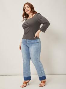 MOTF PREMIUM Hơn Áo thun Ống tay áo - Màu xám đen - Xem 6