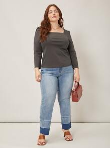 MOTF PREMIUM Hơn Áo thun Ống tay áo - Màu xám đen - Xem 7