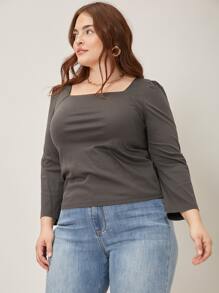 MOTF PREMIUM Hơn Áo thun Ống tay áo - Màu xám đen - Xem 10