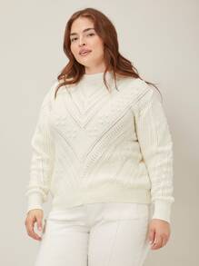MOTF PREMIUM PLUS WOOL-MIX OPEN KNIT JUMPER - White - View 1