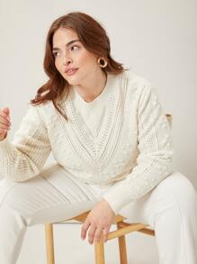 MOTF PREMIUM PLUS WOOL-MIX OPEN KNIT JUMPER - White - View 3
