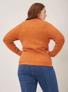 SHEIN Essnce Plus Viscose Cable Knit Cardigan - Orange - View 2