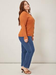 SHEIN Essnce Plus Viscose Cable Knit Cardigan - Orange - View 4