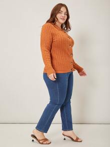 SHEIN Essnce Plus Viscose Cable Knit Cardigan - Orange - View 5