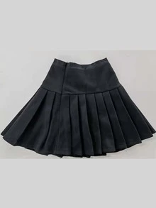 Rok Lipit dengan Resleting Polos - Hitam - View 4