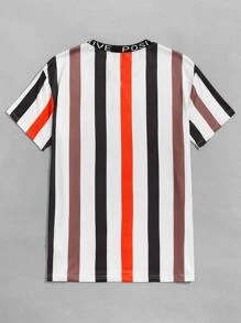 Manfinity VCAY 男士字母織帶領條紋圖案T恤 - 彩色 - 查看 2