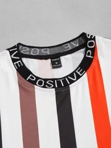 Manfinity VCAY 男士字母織帶領條紋圖案T恤 - 彩色 - 查看 3