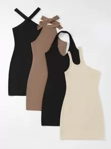 SHEIN Unity 4 piezas Vestido ajustado tejido de canalé - Multicolor - Ver 4