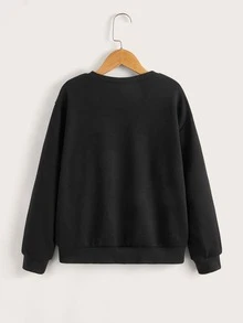 SHEIN 男孩菱形印花落肩袖運動衫 - 黑色 - 查看 2