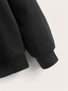 SHEIN 男孩菱形印花落肩袖運動衫 - 黑色 - 查看 3