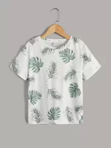 SHEIN Tween Boy Tropical Print Tee - White - View 1
