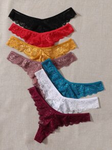 7pack Floral Lace Thong, Sexy Lingerie - Multicolor - View 2