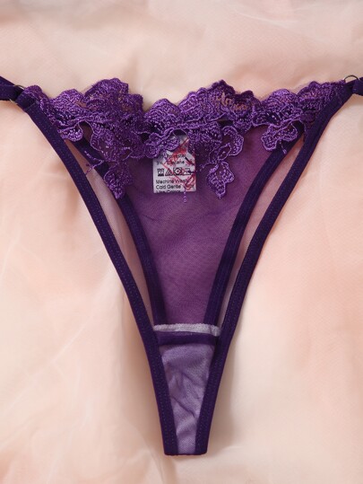 Esselle Bloemen Geborduurde Mesh Underwire BH Slipje Lingerie Set view 3