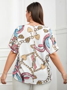 Plus Chain Print Dolman Sleeve Blouse - Multicolor - View 2