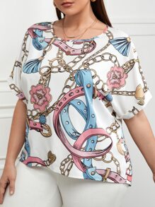 Plus Chain Print Dolman Sleeve Blouse - Multicolor - View 3