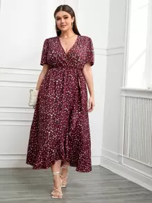 Đầm Plus Size Viên lá sen Trọn gói Tất cả trên in Boho - Màu Tím - Xem 1