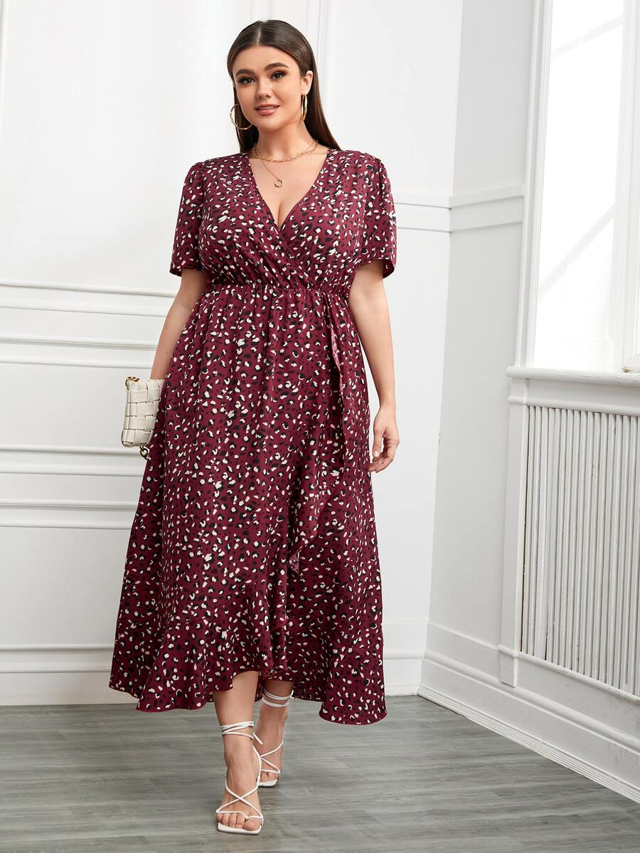 Đầm Plus Size Viên lá sen Trọn gói Tất cả trên in Boho - Màu Tím - Xem 1