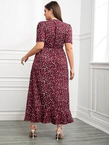 Đầm Plus Size Viên lá sen Trọn gói Tất cả trên in Boho - Màu Tím - Xem 2