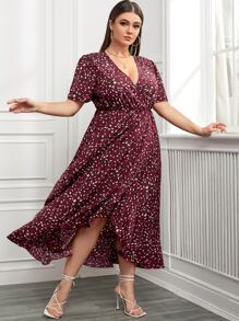 Đầm Plus Size Viên lá sen Trọn gói Tất cả trên in Boho - Màu Tím - Xem 3