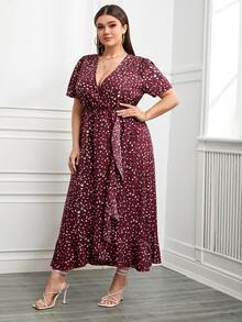 Đầm Plus Size Viên lá sen Trọn gói Tất cả trên in Boho - Màu Tím - Xem 5