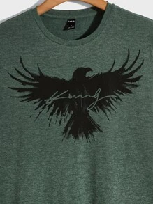 Manfinity VCAY 男士老鷹和字母圖案T恤 - 墨綠色 - 查看 3
