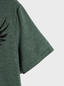 Manfinity VCAY 男士老鷹和字母圖案T恤 - 墨綠色 - 查看 4