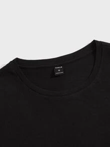 GENTILAND 男士棉圓領素色T恤 - 黑色 - 查看 3