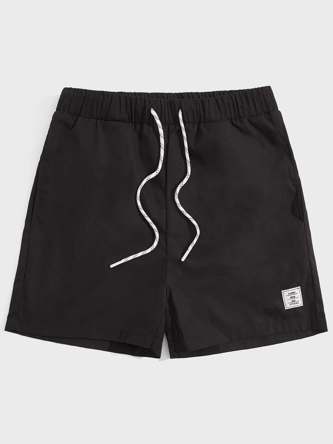 Manfinity VCAY 宽松男士贴布细节抽绳腰休闲短裤 - 黑色 - 查看 1