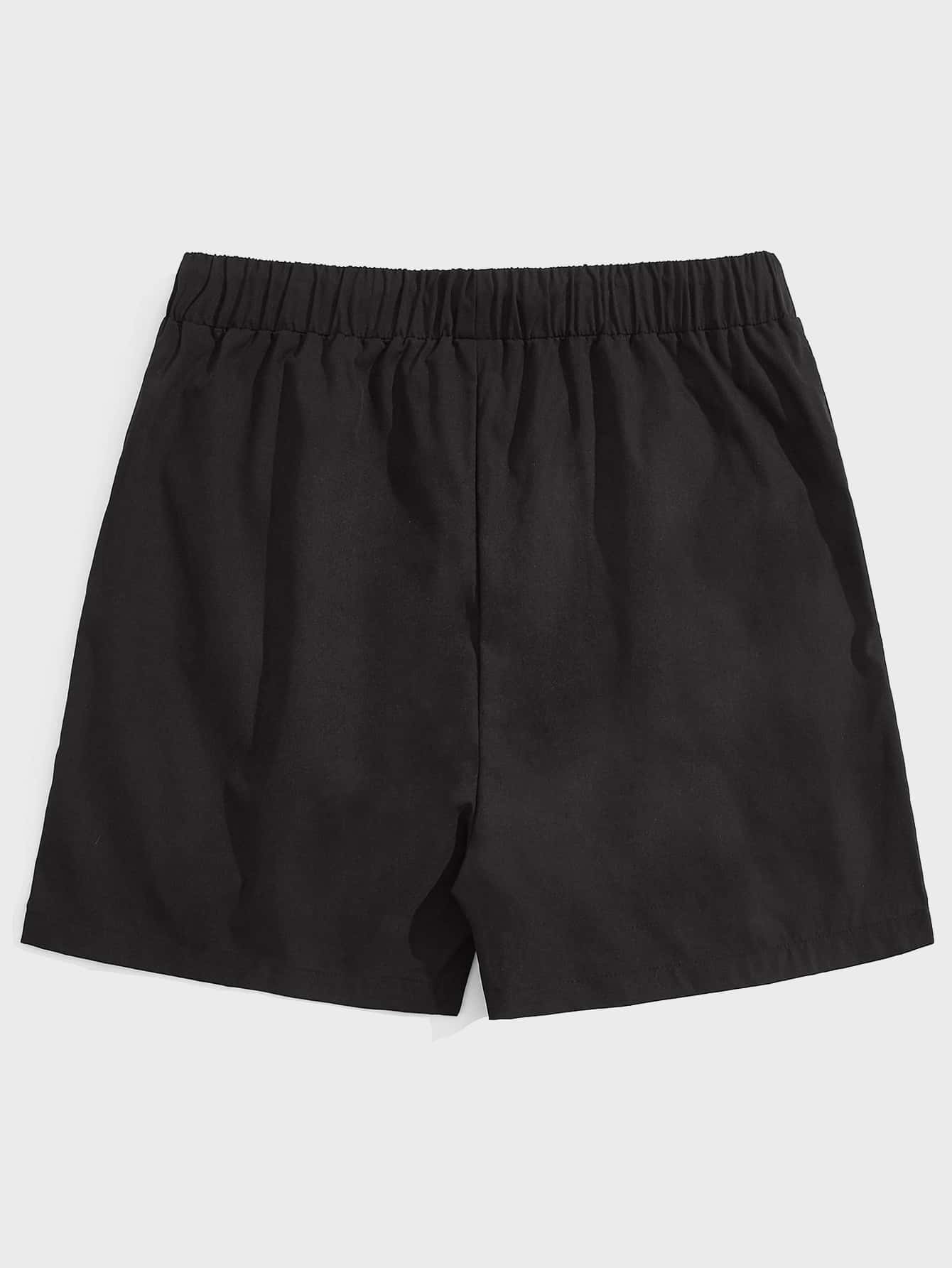 Manfinity VCAY 宽松男士贴布细节抽绳腰休闲短裤 - 黑色 - 查看 2