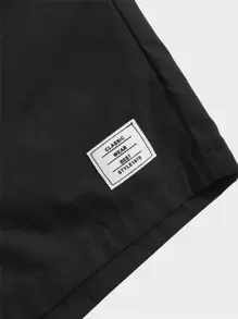 Manfinity VCAY 宽松男士贴布细节抽绳腰休闲短裤 - 黑色 - 查看 3