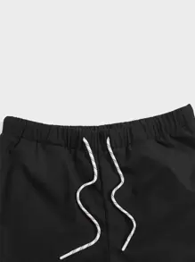 Manfinity VCAY 宽松男士贴布细节抽绳腰休闲短裤 - 黑色 - 查看 4